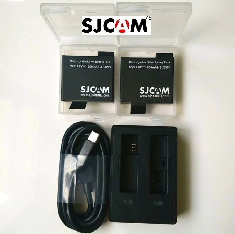 100% Original SJCAM 900mAh Backup Rechargable Li-on Battery and Charger and case For SJCAM M20 WiFi Sports Camera