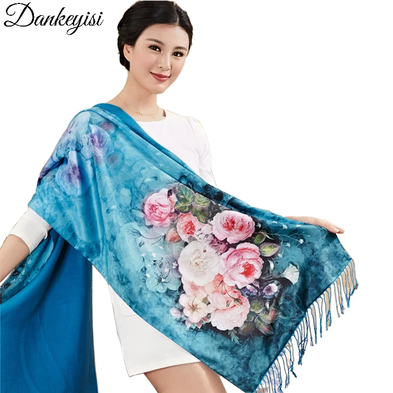DANKEYISI Brand Foulard Femme Hijab Bandana Scarf Women Long Tassel Floural Print Scarf Winter Shawl Scarves Female Plaid Scarf