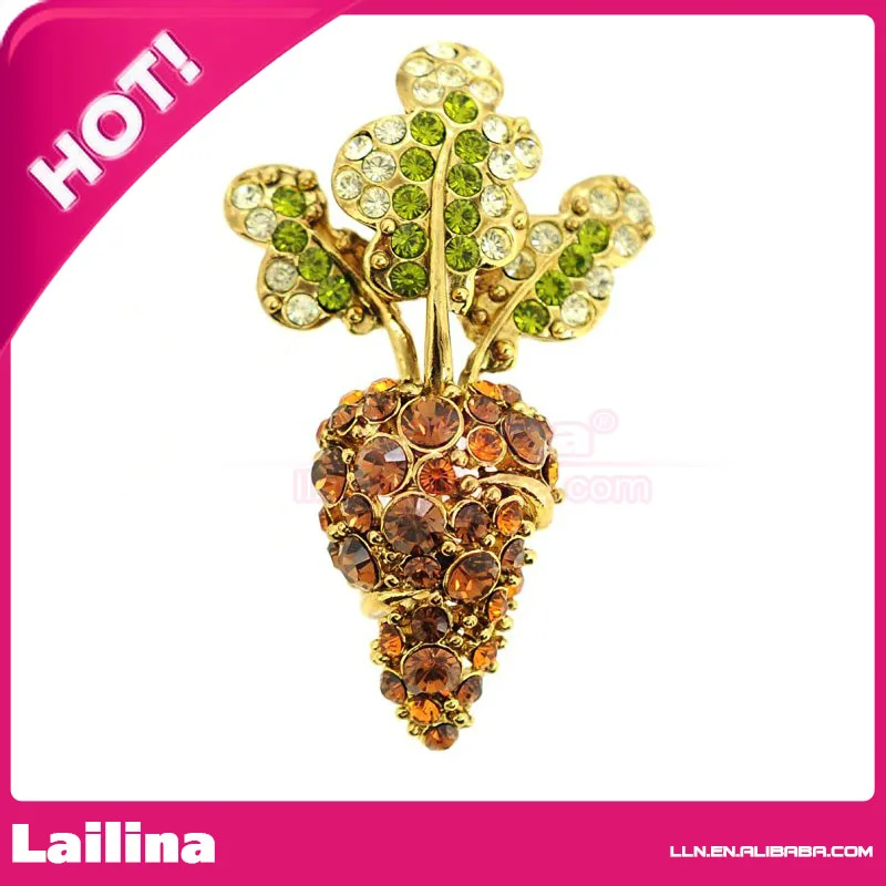 Golden Brown Carrot Crystal Pin Brooch For Free Shipping