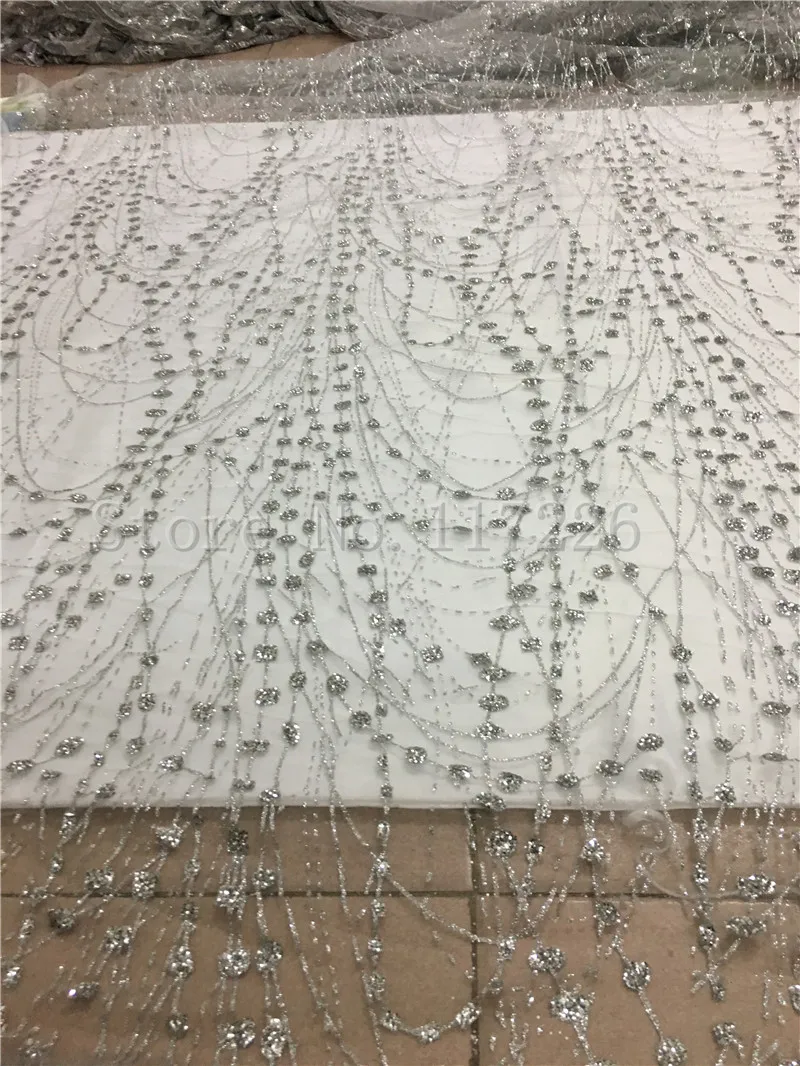 

5yards JRB-118103 luxury hand print sparkle glued glitter african tulle mesh lace with silver color