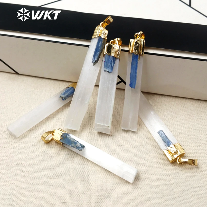 WT-P1310 Wholesale Fashion selenite with blue kyanite stone Pendant Classic rectangle Shape Pendant For Woman Jewelry making