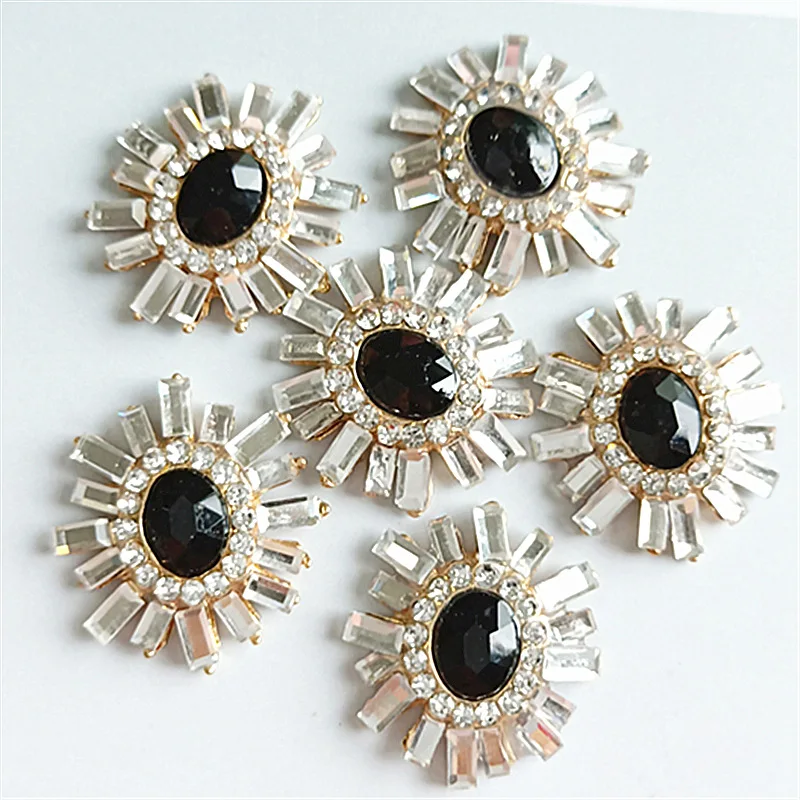 5 Pcs/Lot 22mm*23mm Oval Black Rhinestone Buttons For Clothing Coat Shoes Girl Hair DIY Mobile Beauty Accessories