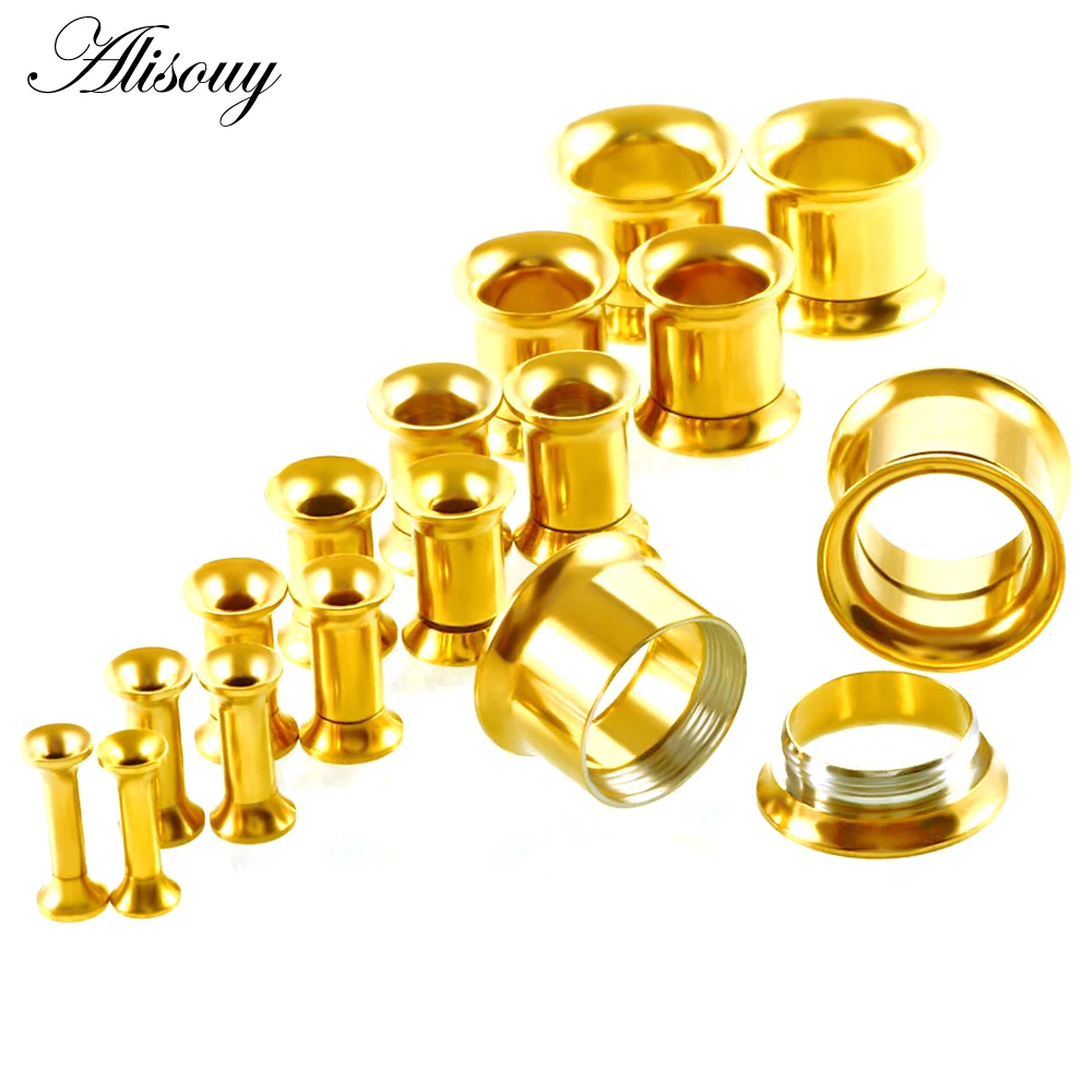 Alisouy 2pc Surgical Steel Screw Ear Flesh Tunnel Plugs Anodized Double Flared Hollow Ear Expander Gauge Body Jewelry 2-30mm