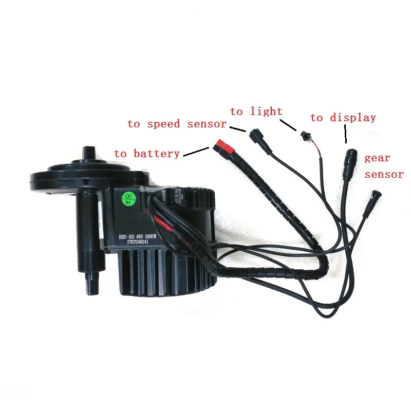 Bafang-Mid Drive Central Motor, Ebike Kits with Light and Gear Sensor Connectors,6V Light Included, 8Fun, BBSHD, 48V, 1000W