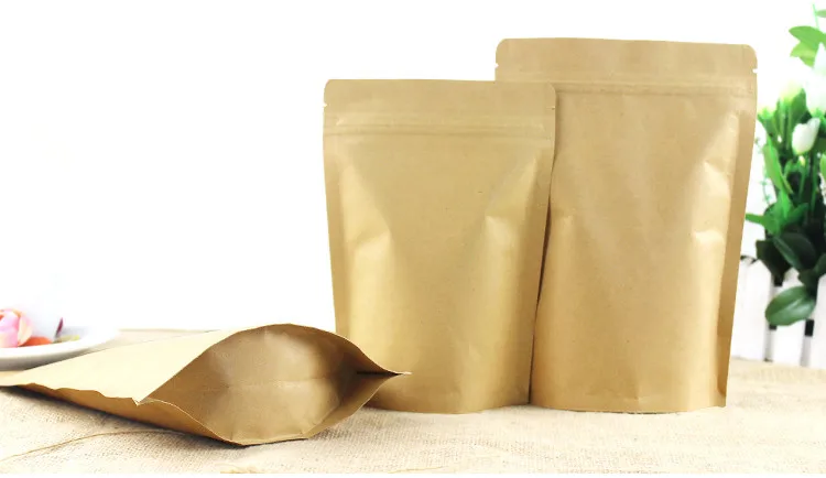 50pcs Stand up Kraft Paper Ziplock Bag Mylar Foil Packaging Bag High Barrier Kraft Paper Zipper Coffee Bag Gift Bag