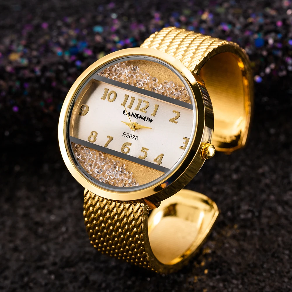 

Fashion Golden Women Bracelet Bangle Watch Casual Stainless Steel Rhinestone Crystal Ladies Watches Female Clock Bayan Kol Saati