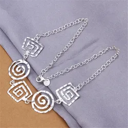 New silver color jewelry fashion European and American style square round threaded pendant necklace free shipping N350