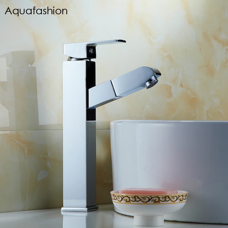 

Luxury Polished Chrome Bathroom Faucet Pull Out Spray Basin Mixer Single Handle Bathroom Basin Mixer