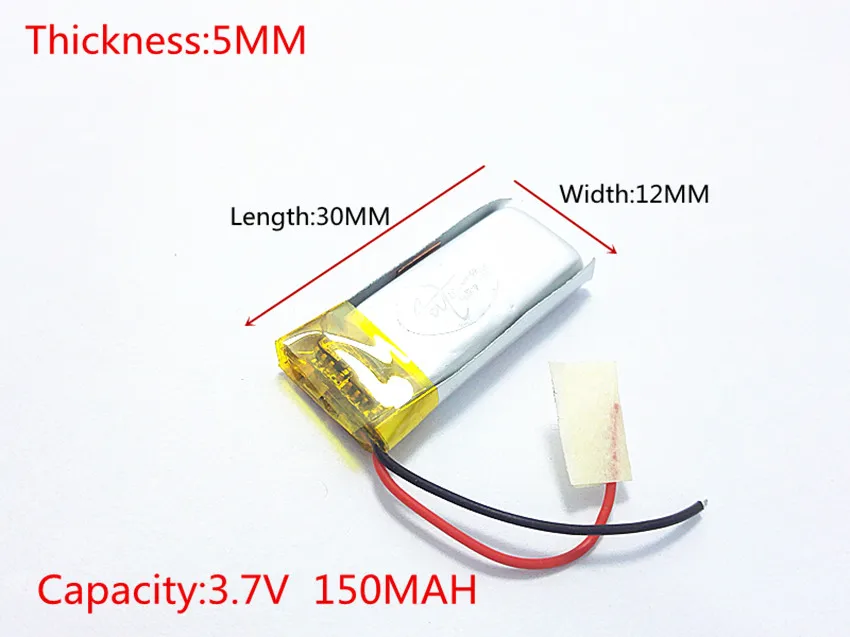 3.7V 150mAh 501230 Lithium Polymer Li-Po Rechargeable Battery For DIY Mp3 GPS PSP bluetooth headphone headset