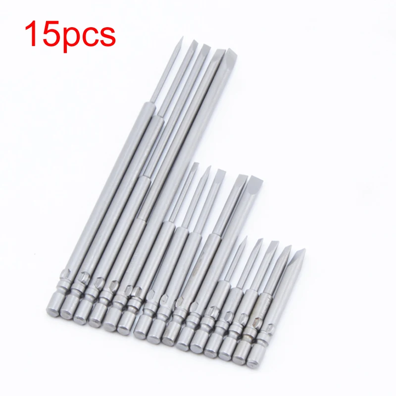 15pcs 40mm/60mm/100mm Long S2 Alloy Steel 800 4mm Round Shank Electric Slotted Magnetic Screwdriver bit set 1.6mm-4.0mm