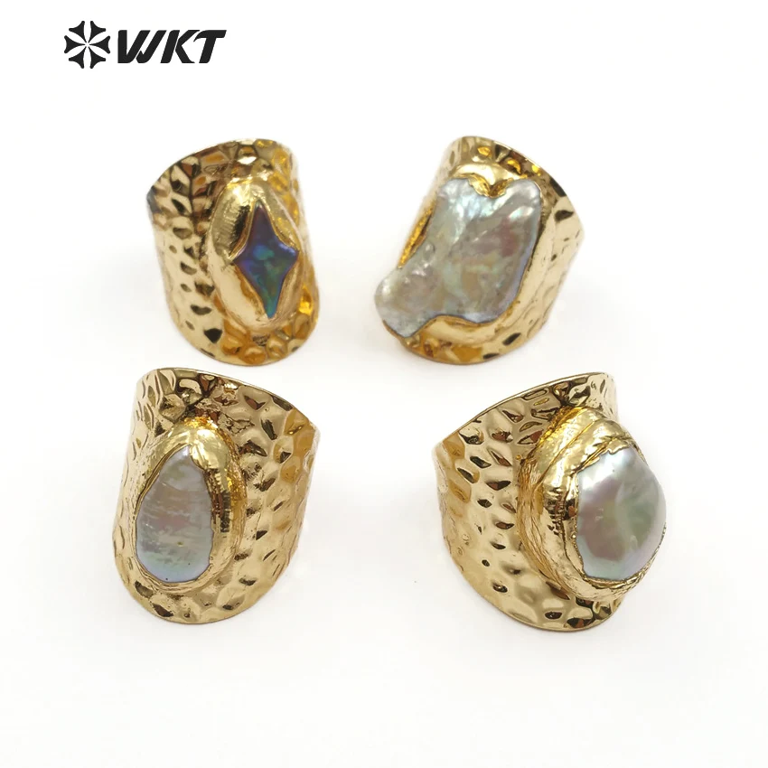 WT-R328 WKT Classic Vintage Bohemian Natural Pearl Ring with Gold Wide Shape Adjustable Women's Fine Jewelry Ring Jewelry