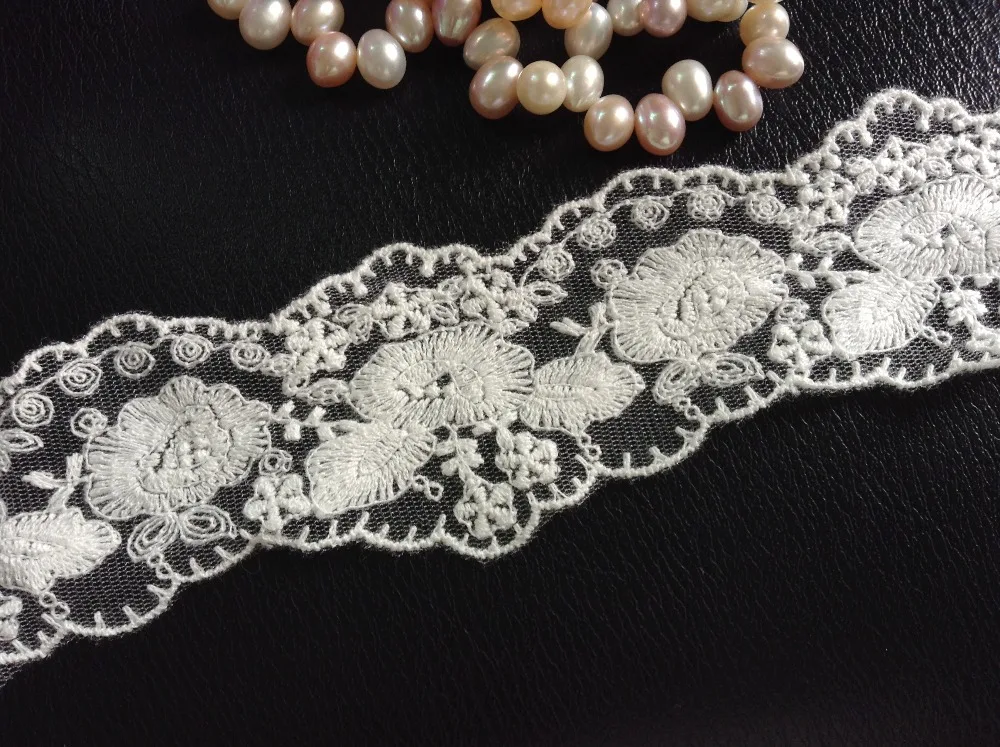 

Free shipping Fashion 5cm wide white cotton embroidered lace trimmings,,XERY188d