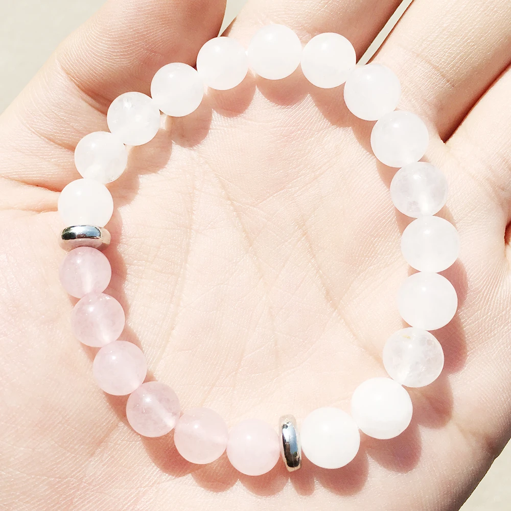 Ruberthen AA Grand White Moonstone Bracelet Rose Quartz Divine Feminine Bracelet Womens Harmony Balance Luck Bracelet