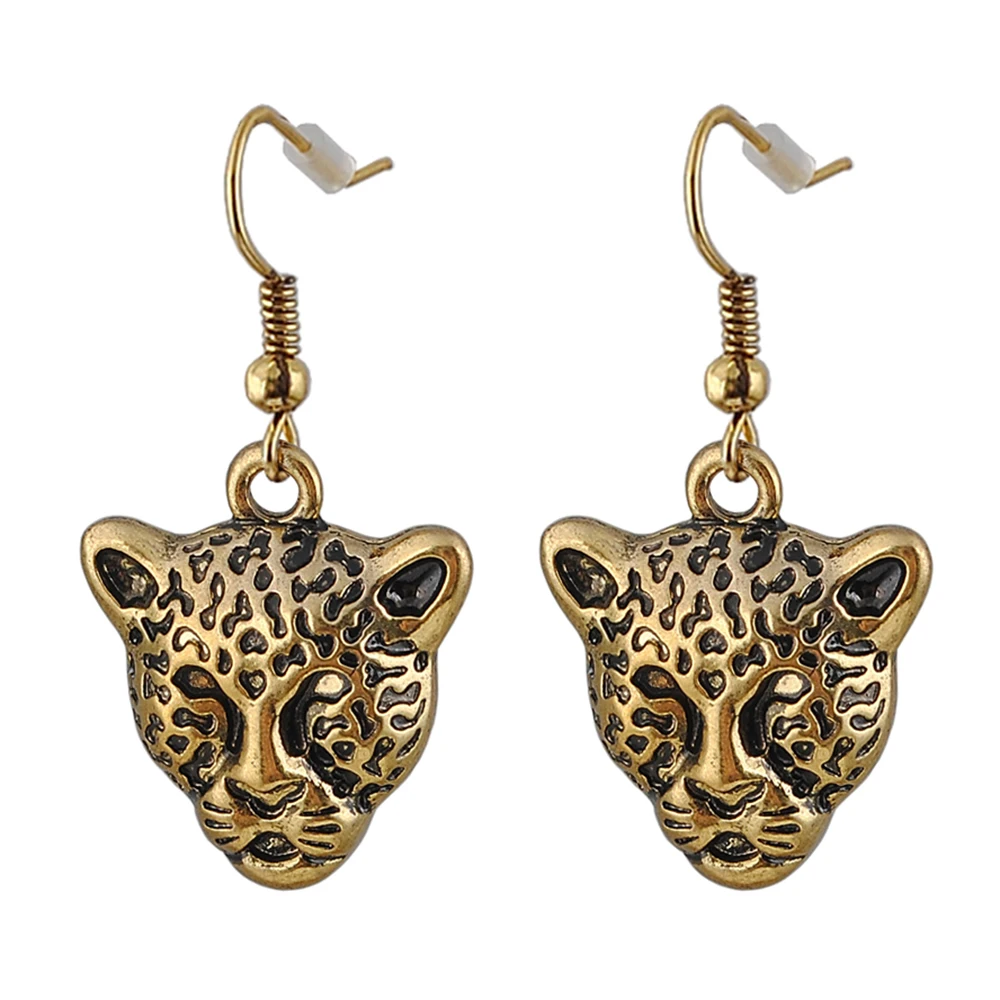 European Stereoscopic Trend Cute Leopard Earrings With Pendant Ancient Gold Color Lovely Fashion Earrings Jewelry