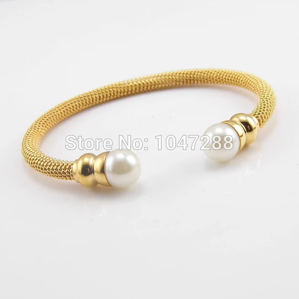 Italy Fashion Pearl Jewelry Elegant Twisted Chain Women\'s Bracelets IPG Gold-Color Stainless Steel Bracelets Bangles