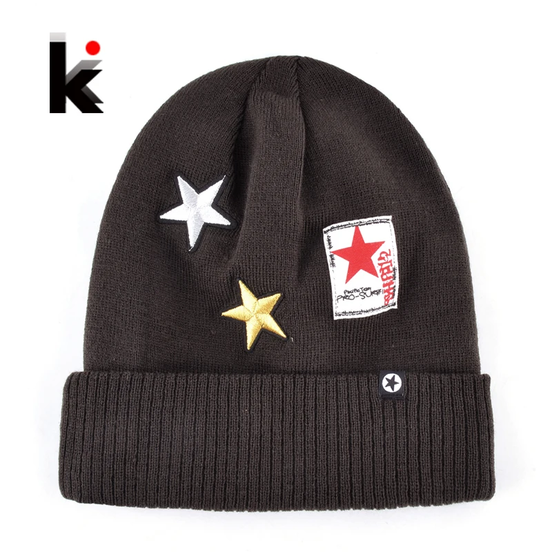 

Autumn And Winter Men's Fashion Knitted Hats Stars Embroidery Skullies Beanies For Men Warm Knit Hip Hop Caps Women Gorros Touca