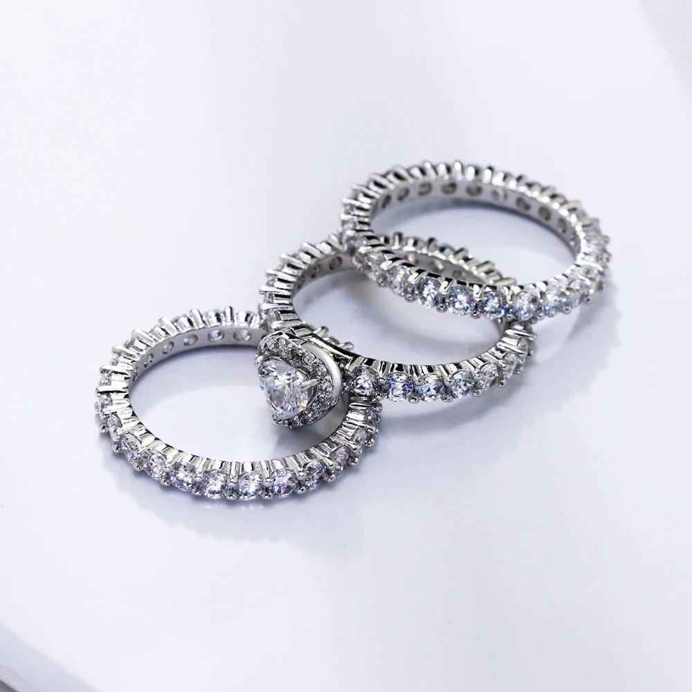 

YLMyself 3Pcs Cubic Zirconia Ring Set Prong Setting Crystal Jewelry Accessories For Women Top Quality