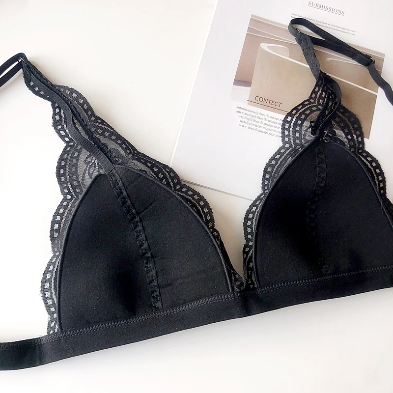 Wriufred Triangle Cup  Wire Free Comfort Bra Sexy Lace Sleepwear Women Bras Ladies Underwear Deep V Push Up Bralette