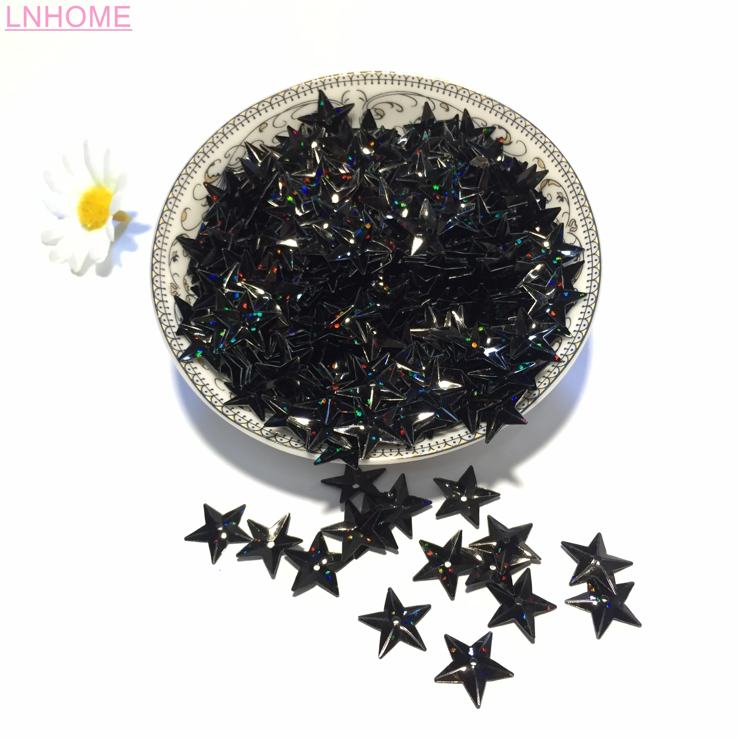 50g/lot 15mm Star Sequins Cup Loose Paillettes Wedding Crafts Kids DIY Accessories With 1 Middle Hole Laser Black