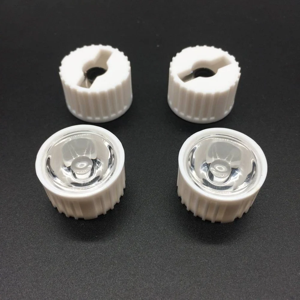 

100pcs 5/8/15/25/30/45/60/90/120 degrees LED Lens With white Holder For 1W 3W 5W High Power LED Lamp Light