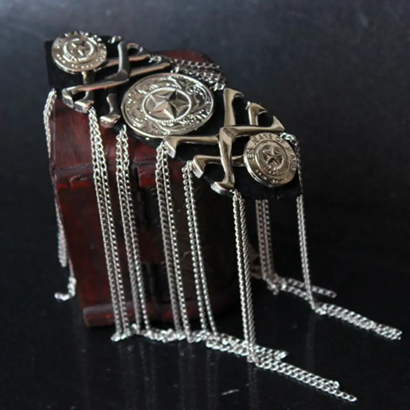 Handmade gold silver jewelery tassel big shoulder brooch epaulet /epaulettes spikes/escapulario blazer accessories/pin badge