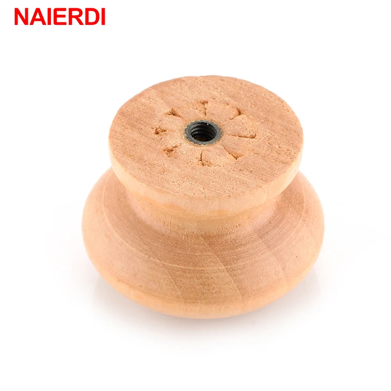 NAIERDI-Armário De Madeira Natural Puxa, Roupeiro Puxa, Armário Porta Knob, Pull Handle, Hardware Círculo Alças, 10pcs