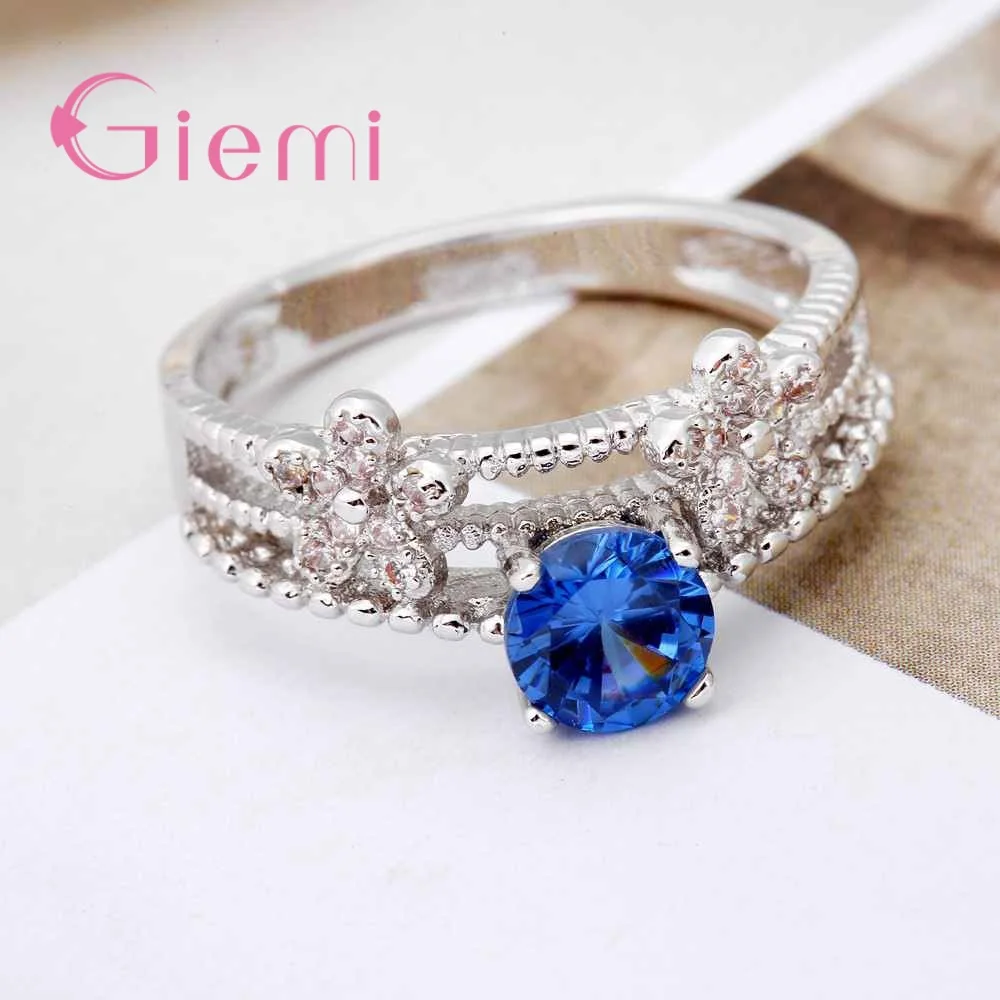 Drop Shipping Blue Lace Wings Crystal Rings Women's Party Shopping With Clothes Jewelry 925 Sterling Silver and CZ