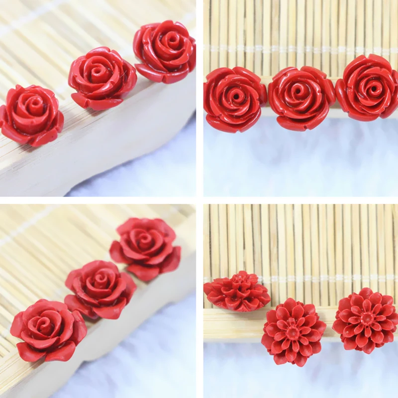 Новинка, красная имитация cinnabar, кулон с цветком, хит продаж, бусы diy, подвески для женщин и мужчин, ювелирные аксессуары, 5 шт., B954
