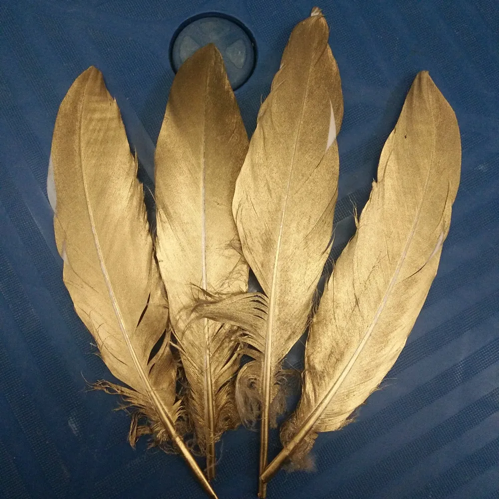 Hot Sale 20pcs/Lot Beautiful Dyeing Goose Feathers length 6-8 inch/15-20 cm Golden For Wedding Decor Party Supplies