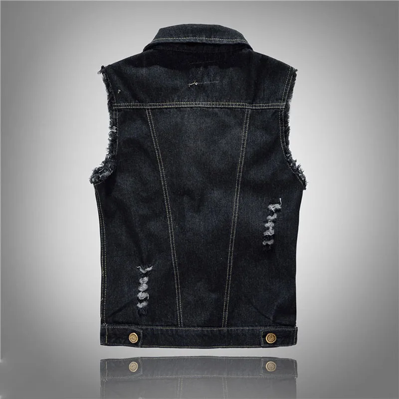 DIMUSI Nieuwe Lente Herfst Vintage Design heren Denim Vest Mannelijke Zwarte Mouwloze Jassen Mannen Gat Jeans Merk Vest 6XL,YA566