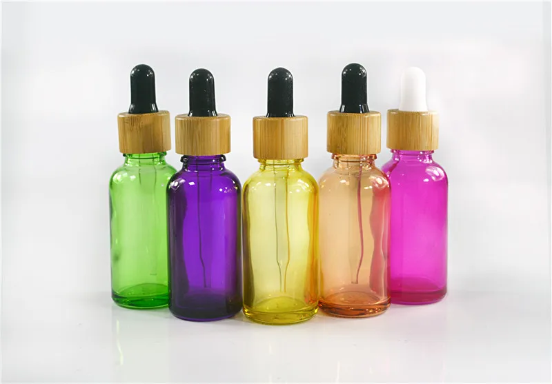 330pcs*30ml Coating Orange Red ,Purple, Pink,Black essentail oil glass dropper bottle with bamboo lid Eye Cream