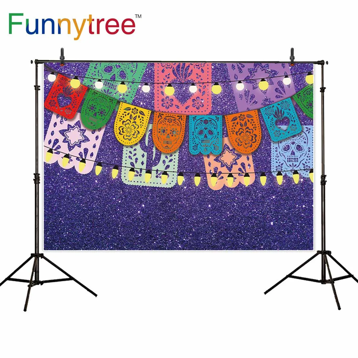 Funnytree-telón de fondo para estudio fotográfico, telón para fiesta, carnaval, Día de los muertos, banderas coloridas, Fondo de fotografía, photocall, photozone