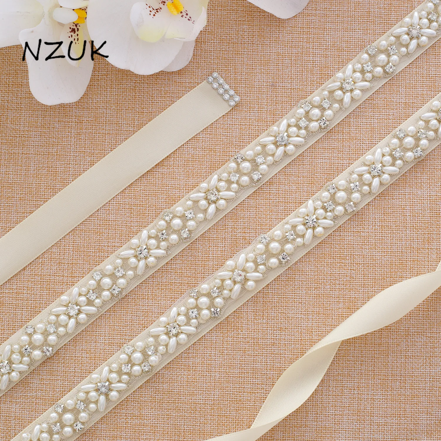 NZUK Crystal Bridal Sash Rhinestones Pearls Wedding Belt  Satin Bridal Belt And Sash For Wedding Decoration 