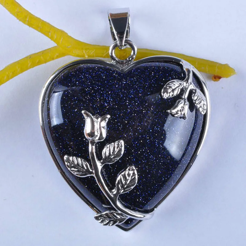 Blue Sandstone Bead Pendant Heart Jewelry For Woman Gift S568