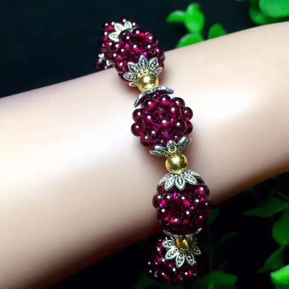 Natural Garnet Bracelet Women Hand-woven 3mm Lucky Ball Bracelets Jewelry Gift for Women Bracelet Pulseras Mujer