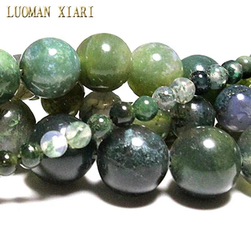 Natural Stone Beads Grass Moss Agate Loose Round Spacer Bead For Jewelry Making 2/3/4/6/8/10/12MM DIY Bracelet Accessories