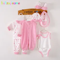 8Piece Spring Summer Newborn Girls Clothes Boys Outfit Set Casual Dot Stripe Long Sleeve Pink Jumpsuit Rompers Baby Stuff BC1002