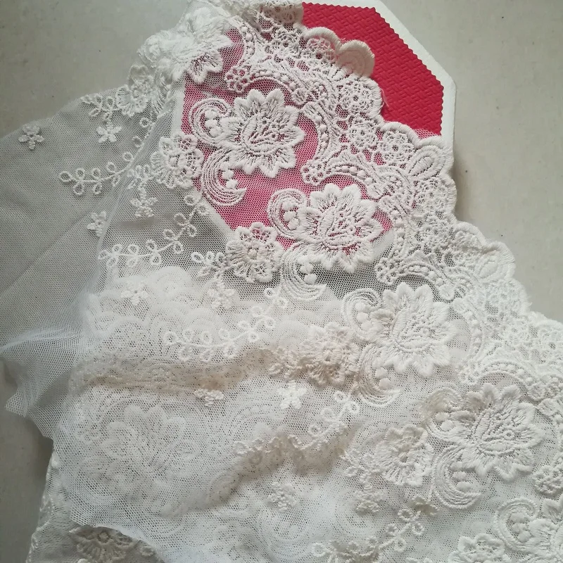 Good quality embroidered flower lace trimming cotton floral mesh embroidery lace applique beige/white/black X150