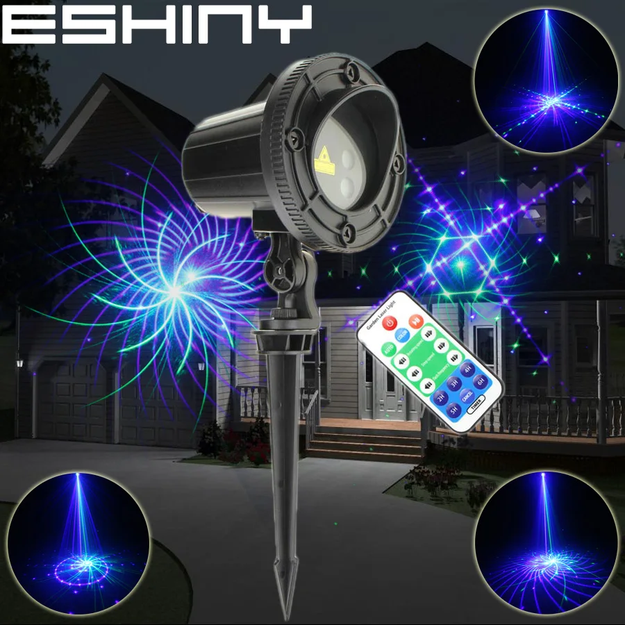 ESHINY Outdoor Green Blue Laser 48 Patterns Projector Party Bar Xmas Tree Dance House Wall Landscape Garden Light IP44 WF T218N8