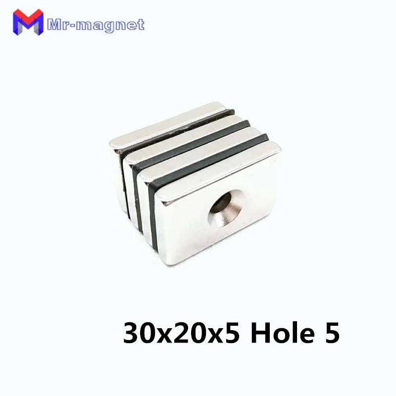 Permanent Magnet 50pcs 30x20x5 mm Block Countersunk Magnets Hole 5mm Super Strong Rare Earth Neodymium Magnet neodimium hole