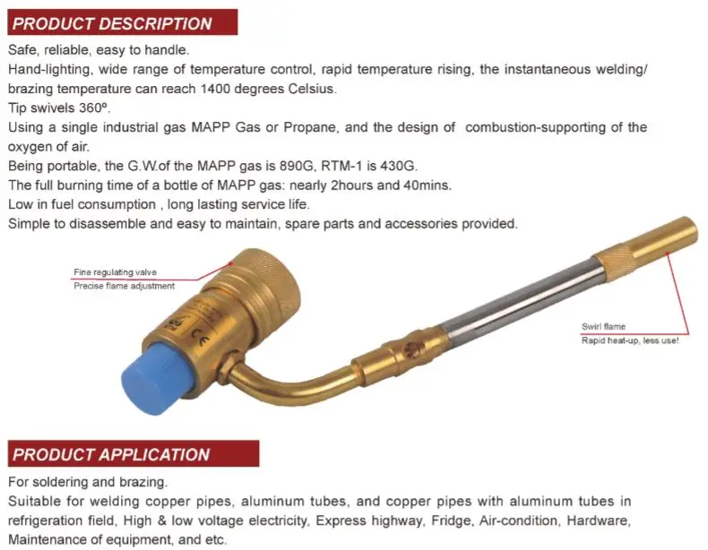 Imagem -03 - Queimador de Brasagem a Gás Tocha de Soldagem a Gás Tempero Queimador de Churrasco ce Hvac Tocha de Mão Tocha Mapp