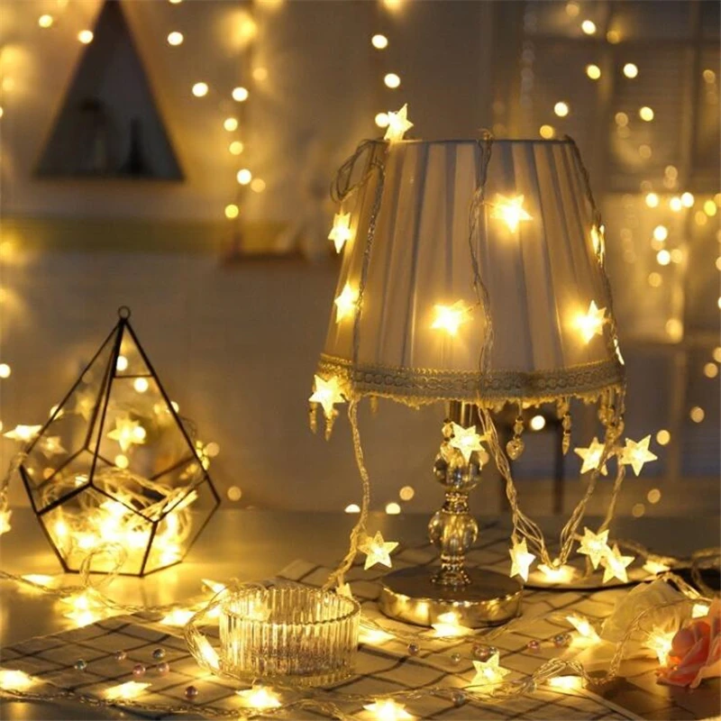 

Xmas 10M 100leds AC 220V Fairy Garland LED Stars Strip Light Chain For Christmas Tree Wedding Home Indoor Decoration patio Light