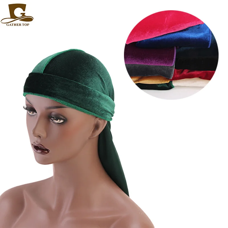 Bandana transpirable de terciopelo para hombre y mujer, gorro largo de cola larga, Bandana sedosa, gorro de quimio de Color sólido, Unisex