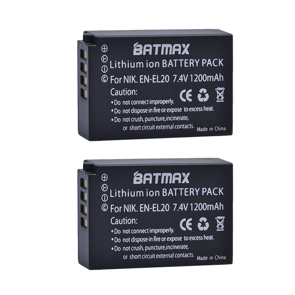 Batmax 2 Pcs 1200mAh EN-EL20 EN EL20 ENEL20 Rechargeable Li-Ion Battery + Dual USB Charger for NIKON 1 J1 J2 J3 S1 Camera