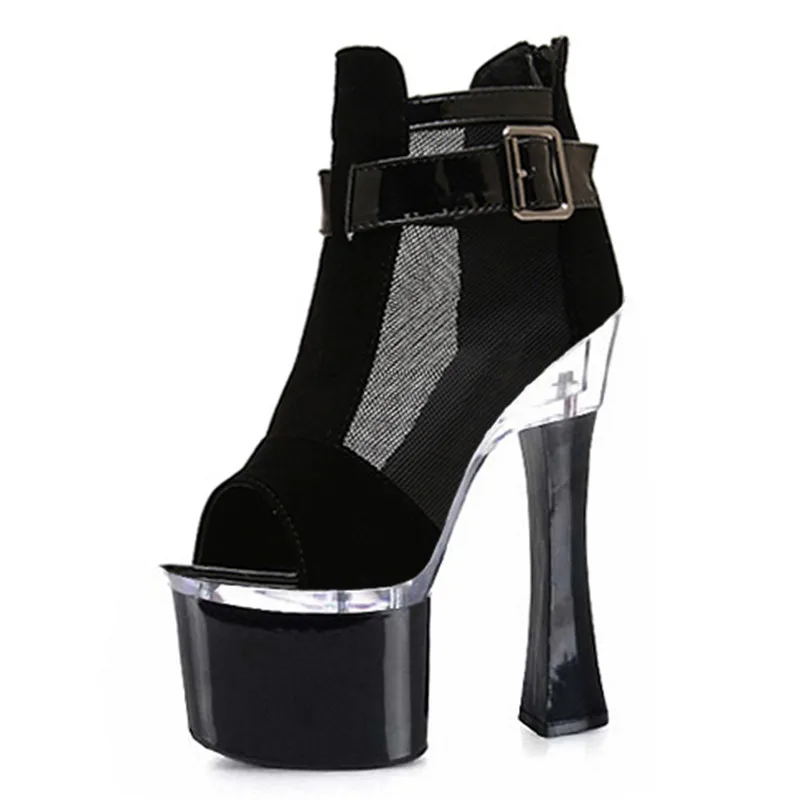 18 cm super high heels with unique buckles decorated package with floor empty sandals White fashion sexy black shoes