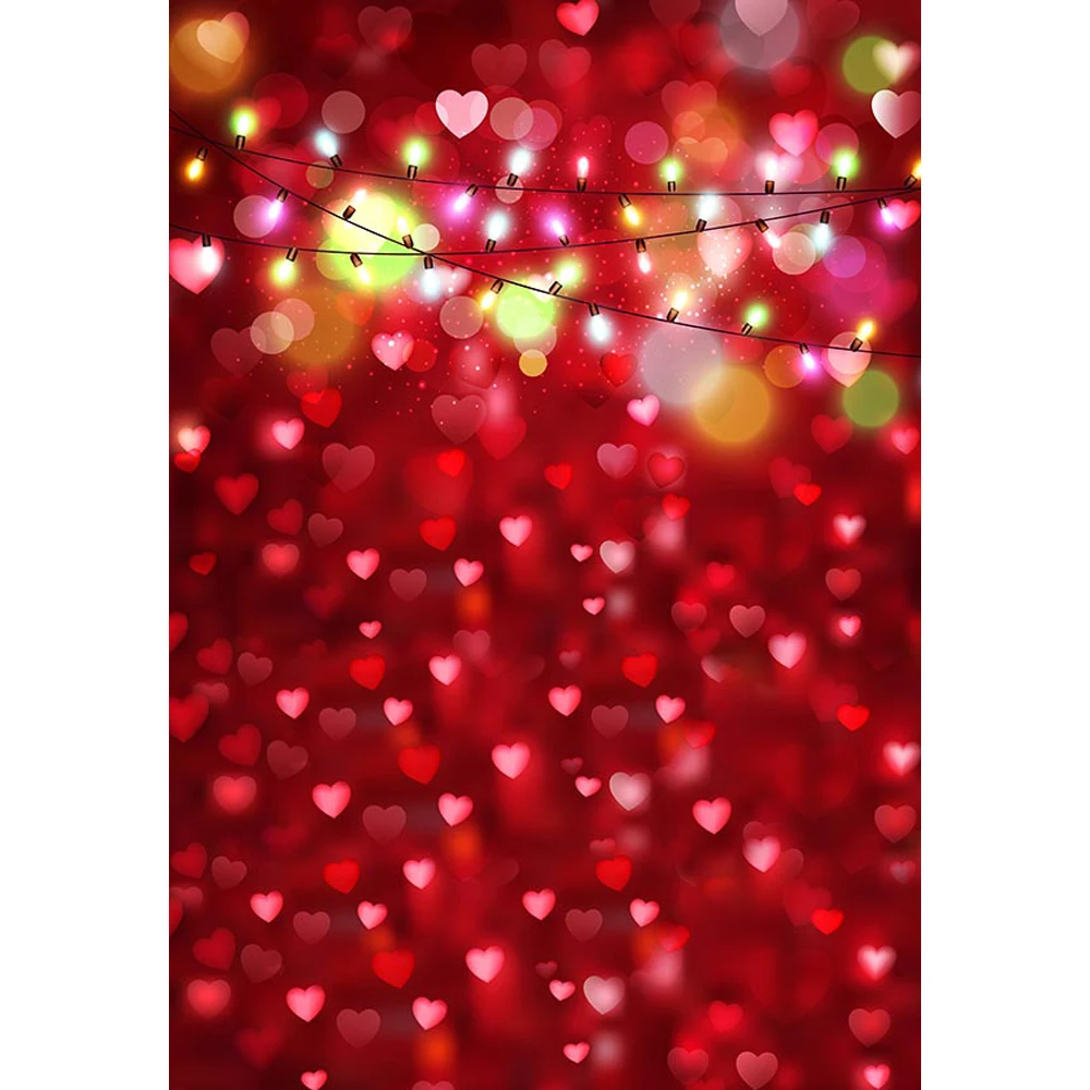 

Romantic Love Hearts Valentine's Day Photography Backdrops Sparkling Bulbs Baby Girls Photoshoot Props Bokeh Photo Backgrounds