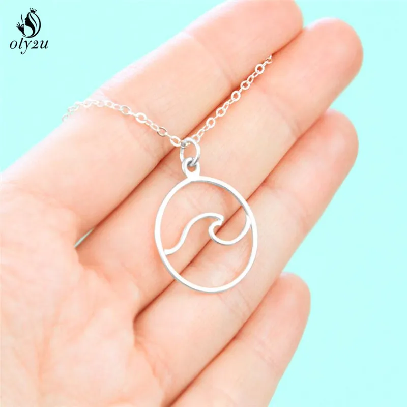 Oly2u Waves Necklace Pendant with Chain Beach Nautical Surfing Jewelry Choker Necklaces for Surfer's Jewelry Ocean Life Necklace