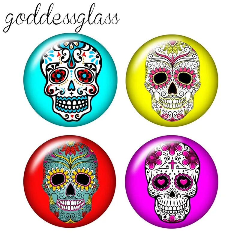 Fashion Colorful Punk Skull 10pcs 12mm/18mm/20mm/25mm Round photo glass cabochon demo flat back Making findings