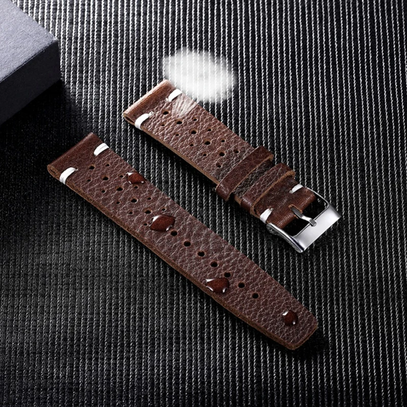 Leather Watch Band 18mm 20mm 22mm Waterproof Sweatproof Watch Strap Porous Breathable Watchband Men Women Replacement Bracelet