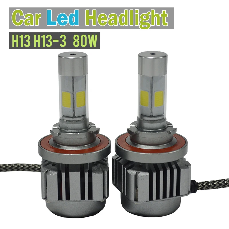 

H13 H13-3 80W LED Bulb Headlight 8000LM 6000K White High/Low Beam 4 Side COB Chips Car Light Source Headlamp Super Power !